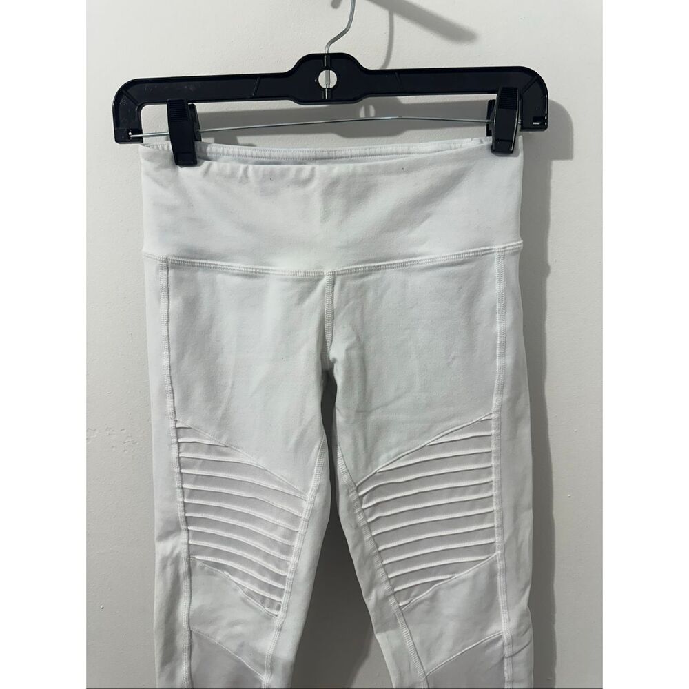 ALO YOGA Women's Sz xxS White Moto Panel Stretch Full Length Leggings. A825 - Picture 2 of 7